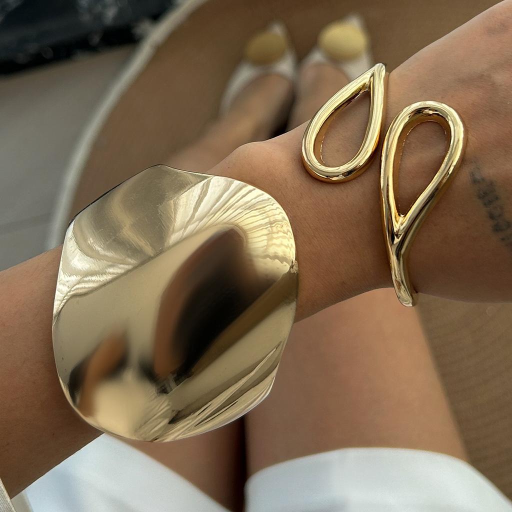 DIEZI Exaggerated Irregular Heavy Metal Smooth Wide Cuff Bangles New Vintage Fashion Geometric Bracelets For Women Men Jewelry