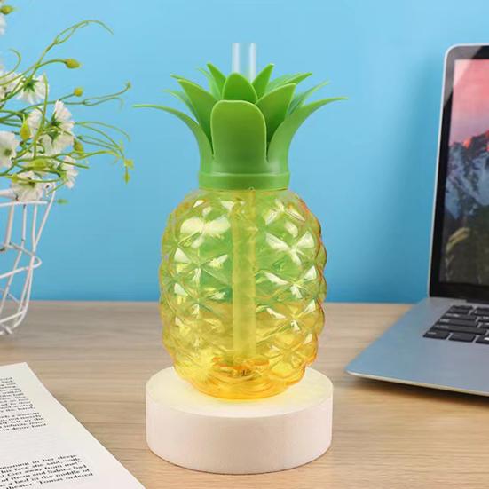 Pineapple Plastic Cup with Lid & Straw 500ml Strawberry Iced Coffee Wine Tea Mug Fruit Shaped Tumbler for Party Wedding Birthday