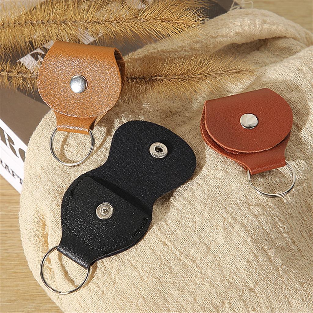 PU Leather Guitar Pick Holder Keychain Clip Durable Portable Pick Storage Case with Metal Key Ring for Easy Access and Secure Carry