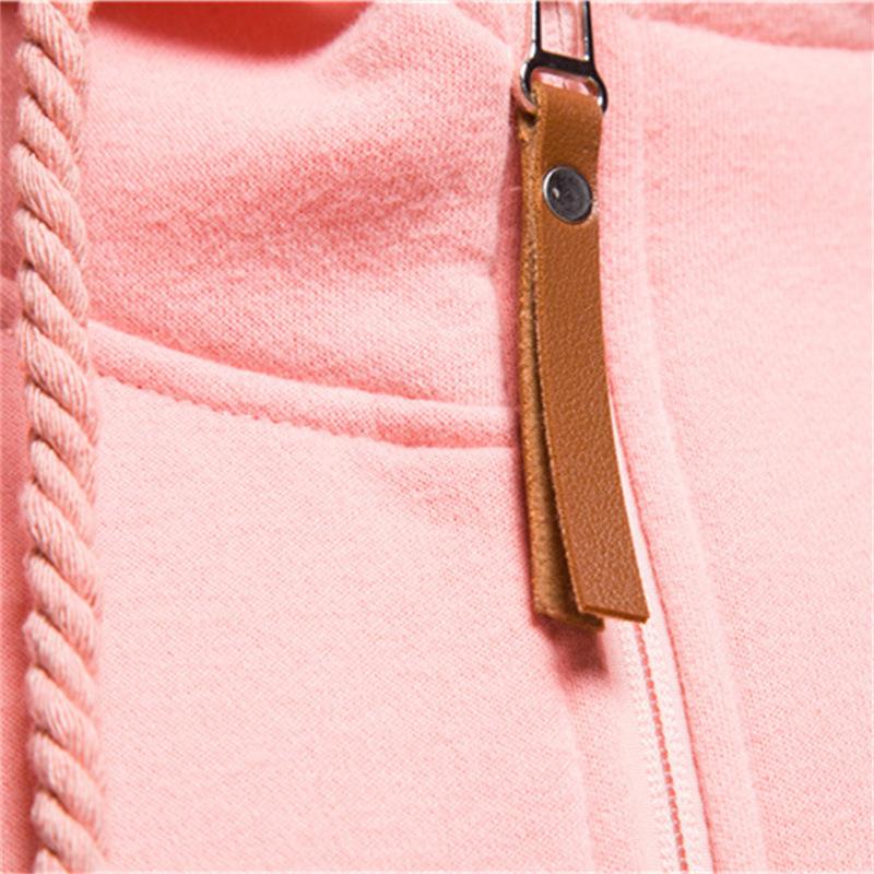 Women's double-zip color-blocked hooded long-sleeved fleece slim sweatshirt