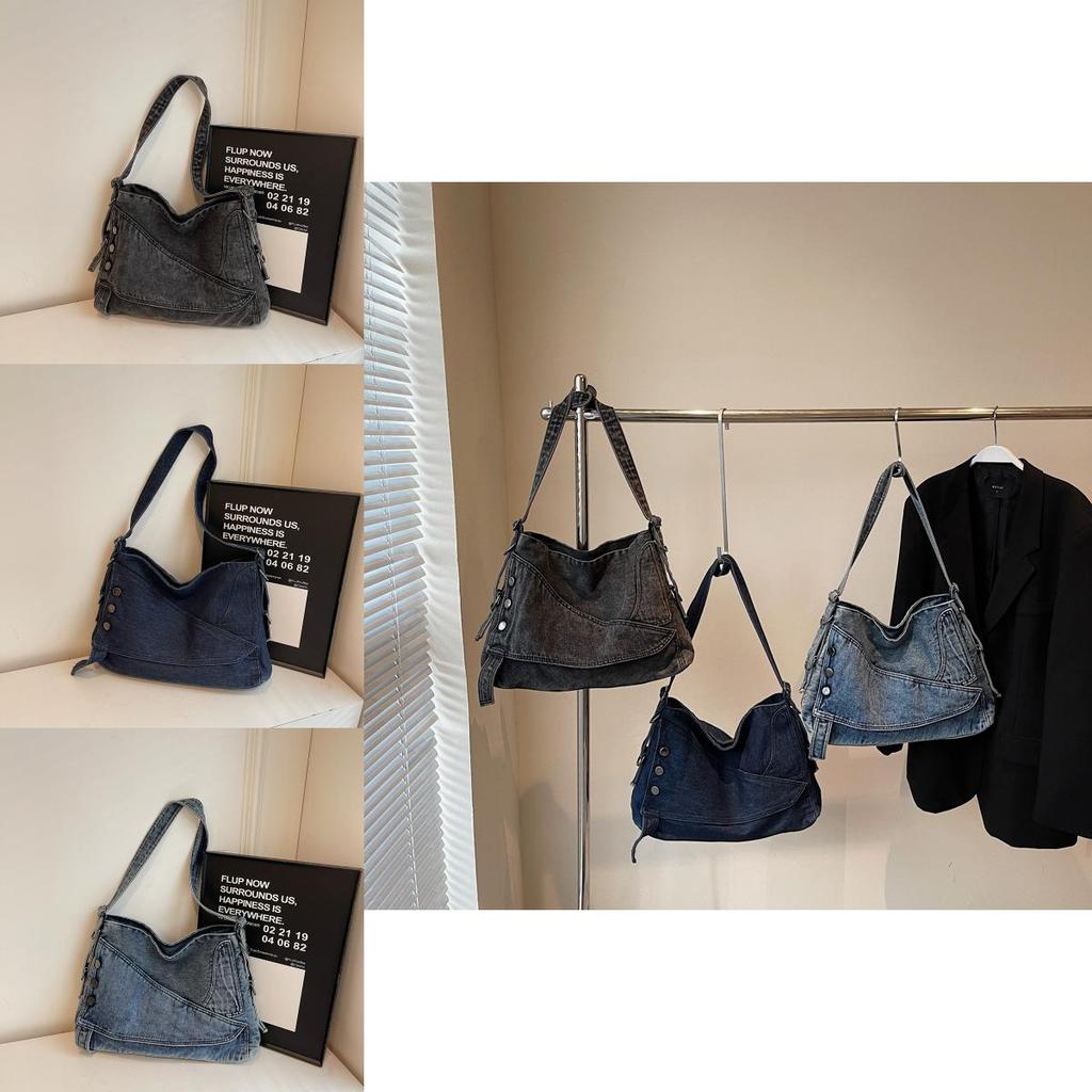 Fashion Denim Bag With Spliced Design And Zipper Closure For Daily Use