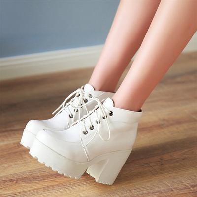 Lace Up Sexy Women's Ankle Boot Spring Autumn Fashion Platform Punk High Heels Black White Red Pumps Autumn Rubber Shoes Woman