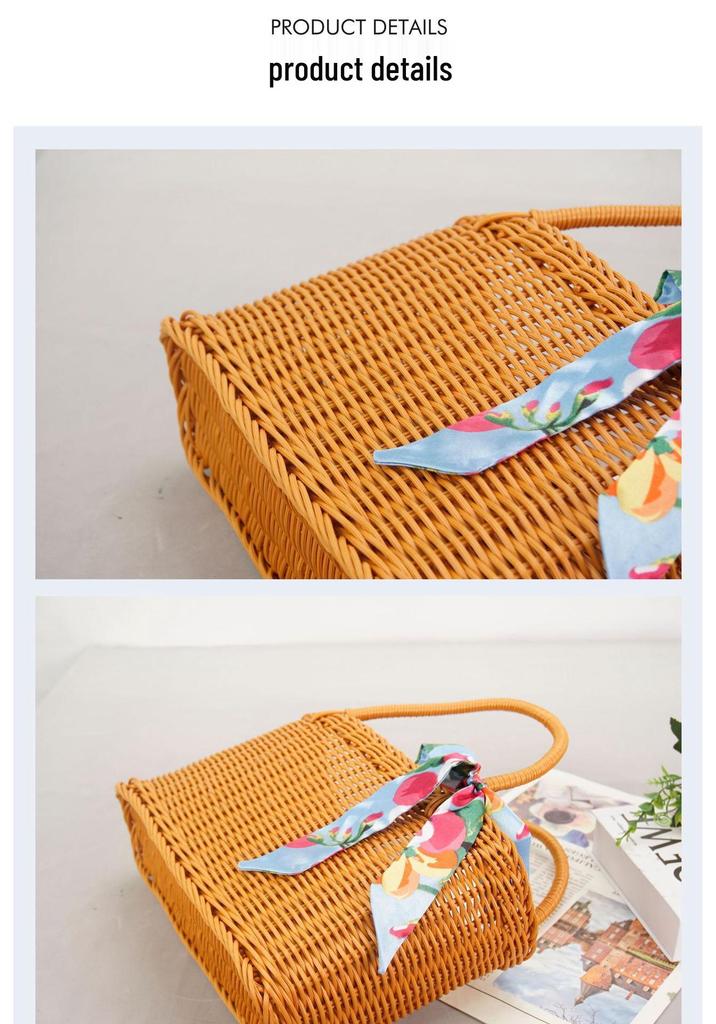 Rattan Picknicktasche - Handgeflochtener Korb zum Einkaufen und Aufbewahren im ländlichen Stil.