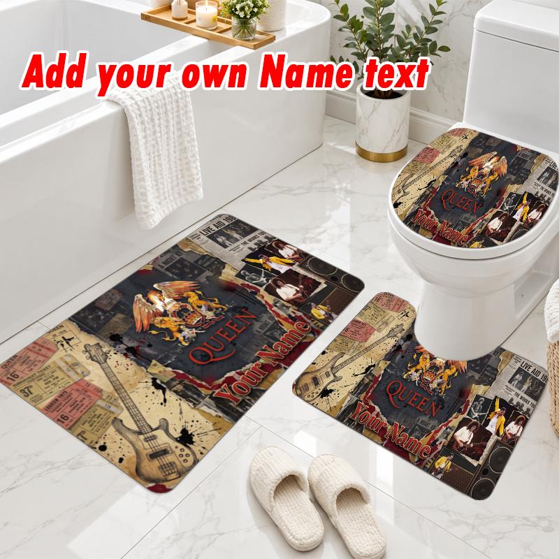 Personalized Queen 3Pcs Flannel Toilet Mat Set Custom Text Bathroom Rug Non Slip