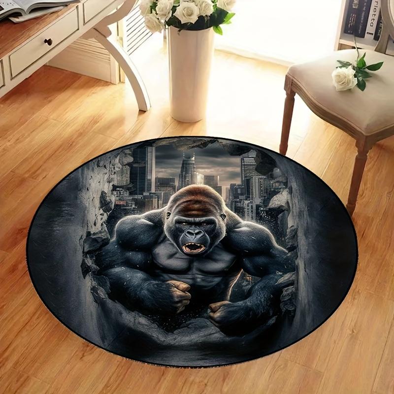 

Fierce gorilla pattern Flannel-printed round floor mats are slip-resistant Suitable living room bedroom terrace garden carpets 60cm