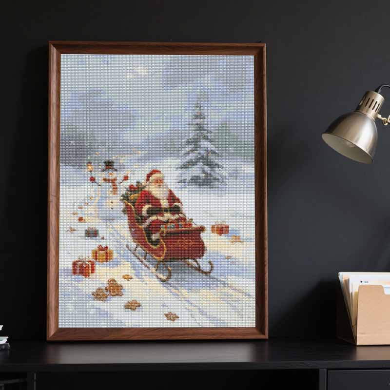 5D Diamond Painting Kit Santa Sleigh Xmas Full Drill Canvas Art DIY Rhinestone Craft for Bedroom Living Room Wall Decoration