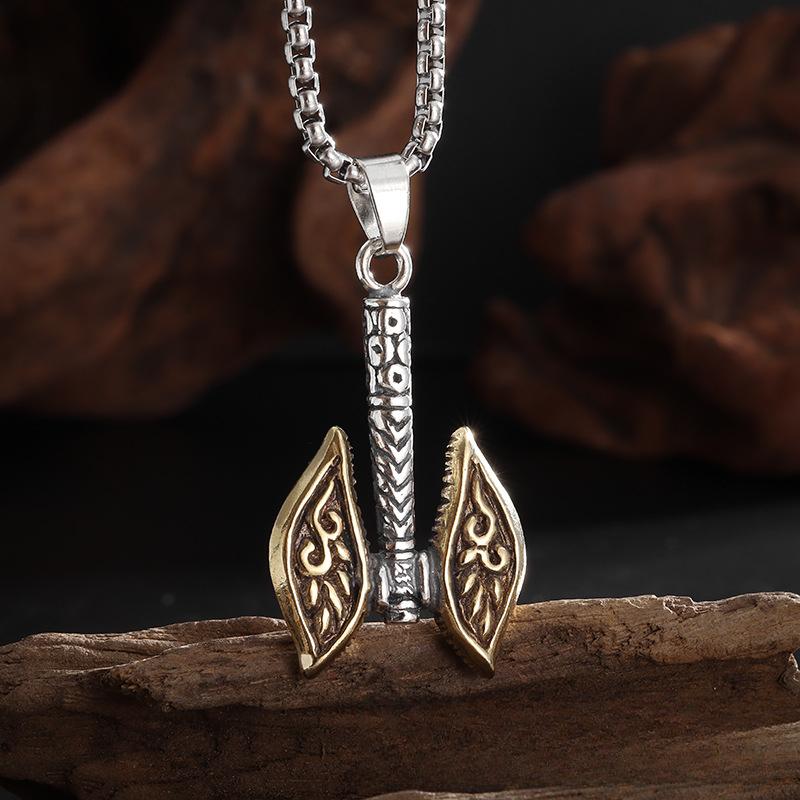 Stainless Steel Mens Viking Battle Axe Pendant Necklace Titanium Steel Retro Personalized Pendant
