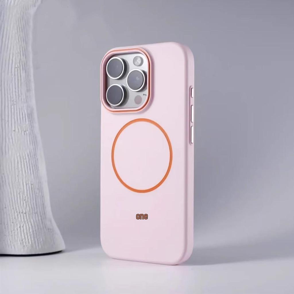 Magnetic Thin Ring iPhone 15/16 Pro Max Color Block Lens Frame Case - Skin-Friendly Protective Design