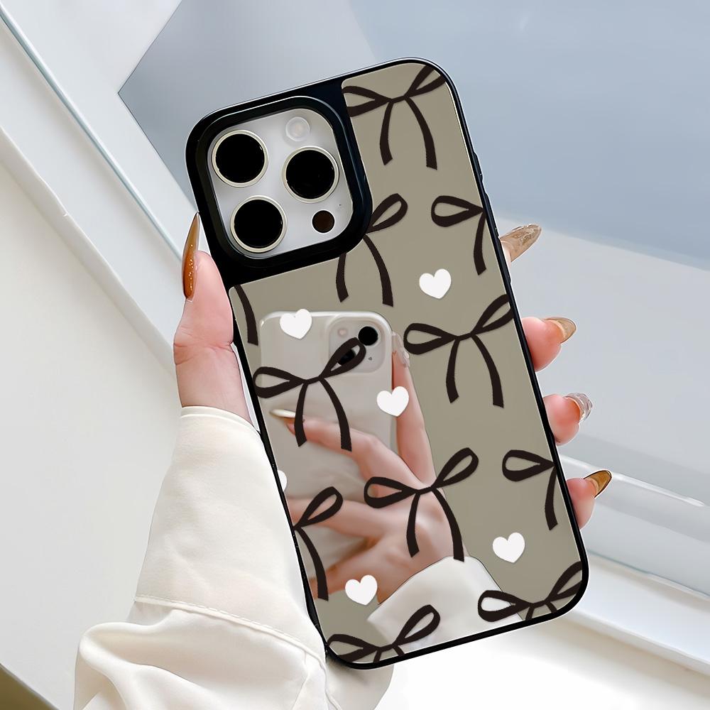 

Зеркальный чехол для телефона для iPhone 15 11 13 14 для 15 16 Pro Max 12 13 16 Pro Чехол для телефона в милом стиле с облаками, цветами и животными iPhone 16 чёрный