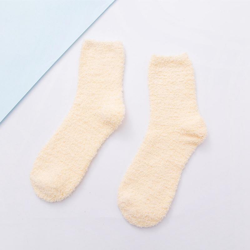 Women's Winter Tube Socks Candy Color 6PC Solid Color Thick Socks Casual Floor Socks Coral Fleece