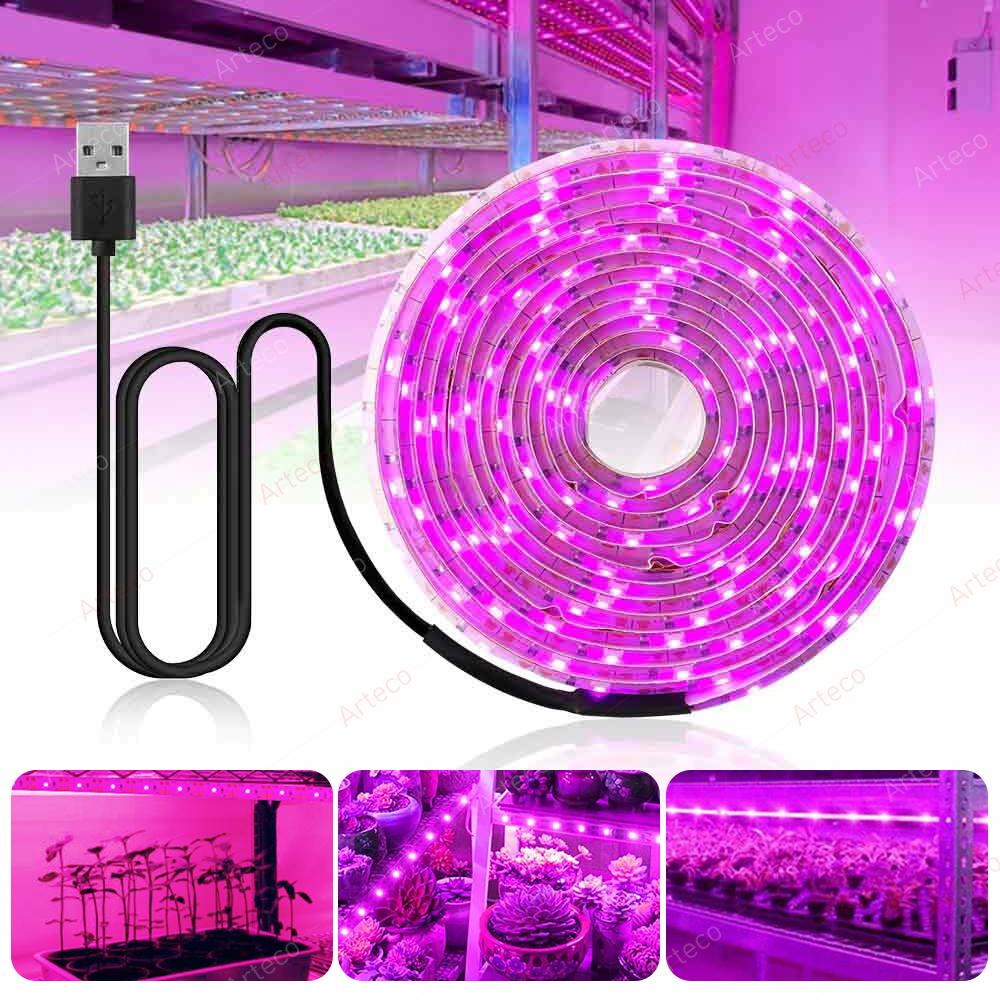 LED Pflanzenlampe Vollspektrum 5V USB Pflanzenlichtleiste LED Phyto Lampen für Pflanzen Gewächshaus Hydroponische Wachstumslampe 1M 2M 3M