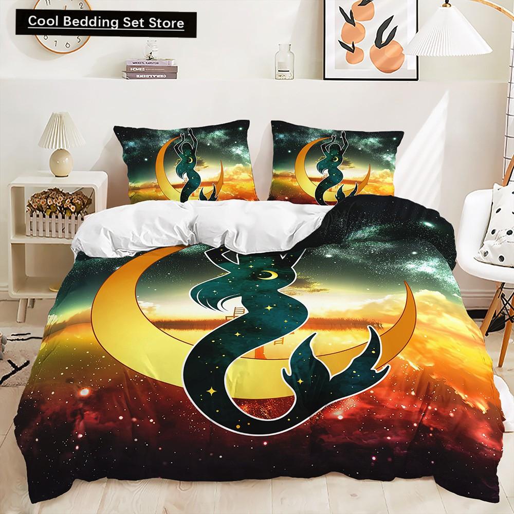 Beautiful Rainbow Mermaid Bedding Set Polyester Duvet Cover Set Single Full Twin Queen Comforter Sets for Girls Women Bed Linen