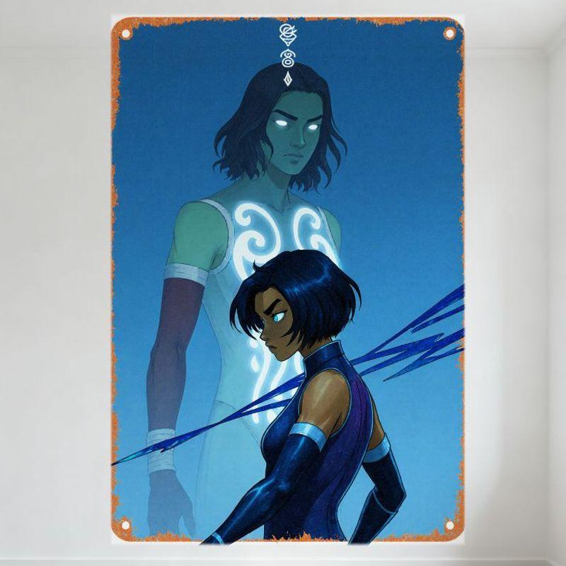 

Stylized Blue Energy Woman & Ethereal Figure Metal Tin Sign, Mystical Futuristic Art Home Decor for Man Cave, Bar, Café Wall Dec 20x30cm（7.8x11.8inch）