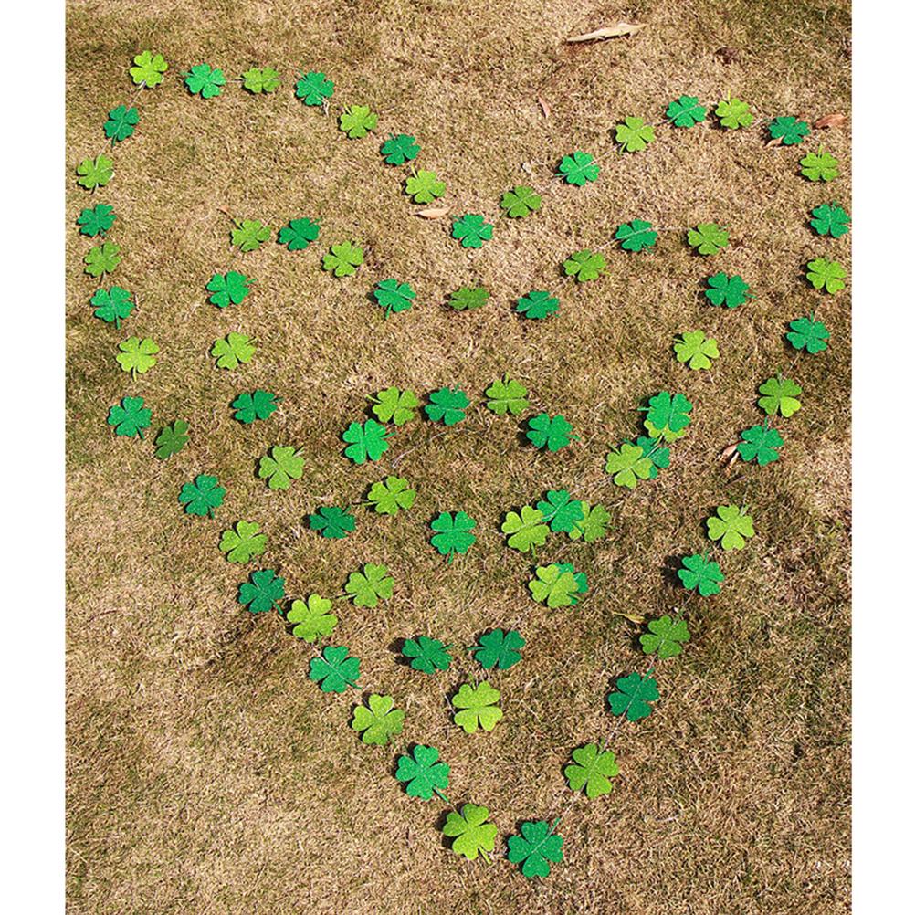 Four Leaf Clover Garland Banner Pre-Assembled Shamrock Signs Green Double-Sided Glitter Paperboard St Patricks Day