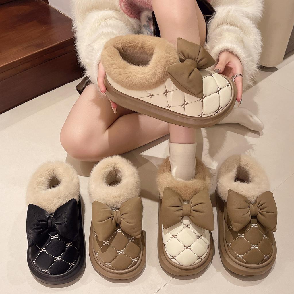 New cotton shoes women's autumn and winter new outer wear fashion bow thick-soled non-slip waterproof velvet warm snow boots
