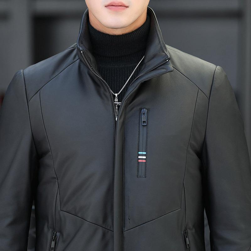 Зимняя кожаная куртка мужская куртка из овчины пуховая куртка средней и длинной длины — фото 4