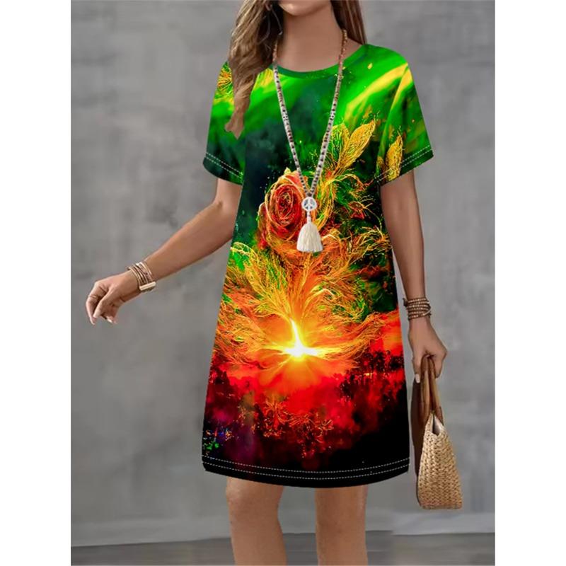 Women Dress Print Design Sense Pattern 2025 New Summer Elegant Women A-Line Dress Casual Short Sleeve Street Style Mini Dress