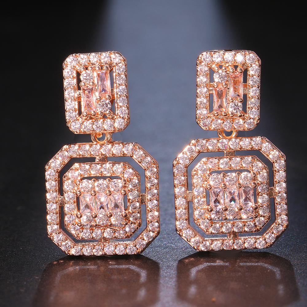 EMMAYA Zircons Delicate White Gold Cubic Zircon Square Drop Dangle Earrings for Women Fashion Wedding Party Wear Jewelry