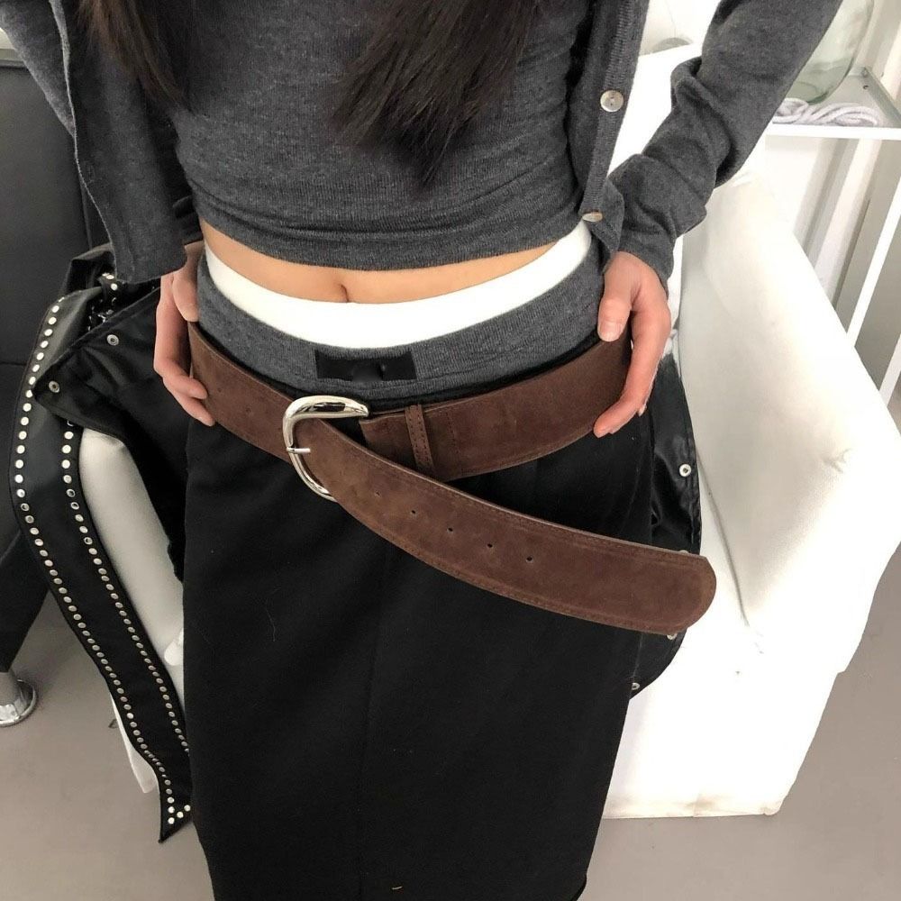 Jeans Girdle Women Wide Belt Metal Buckle Western Cowboy Belt Fashion Leather Waistband  Girl