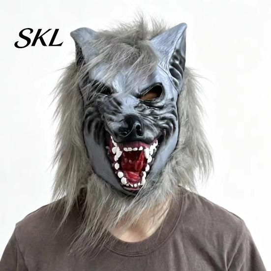 Detaillierte Halloween-Requisite Werwolf Vollkopfmaske, Latex Wolf Cosplay Kopfbedeckung mit Langlebiger Party-Maske Realistisches Fell, Spukhaus-Requisite, Verstellbar