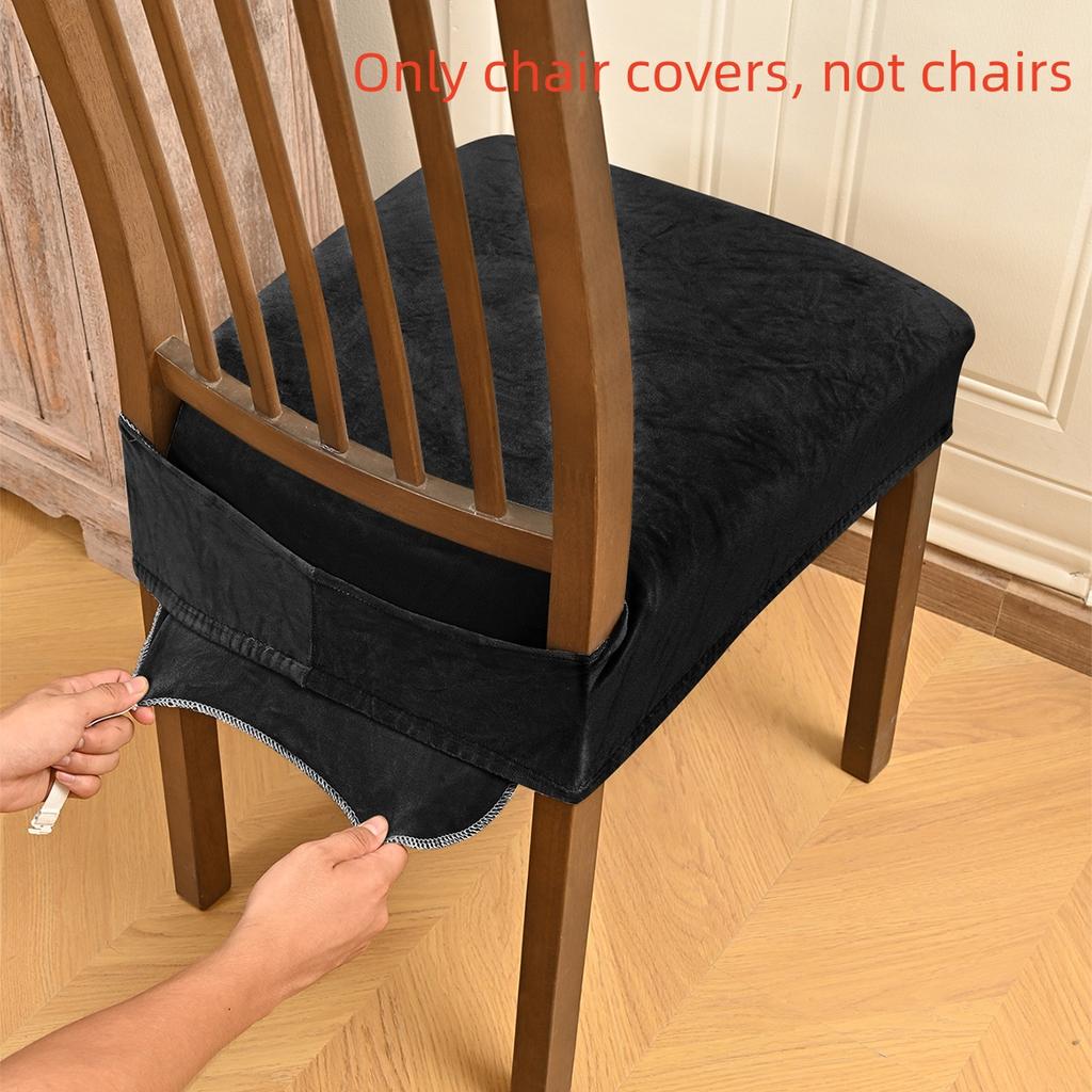 1PC Velvet Stretch Dining Chair Seat Covers Super Soft Seat Cushion Covers Protector Non-slip with Fixed Strap Slipcovers
