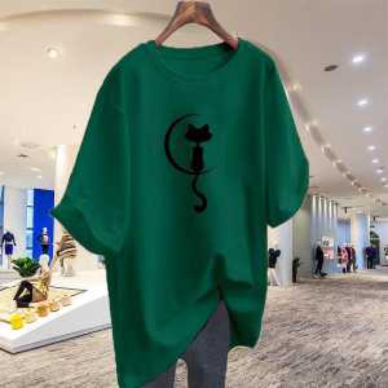 Women's T-shirt with  Moon Print Casual Loose Fit Short Sleeve Tee