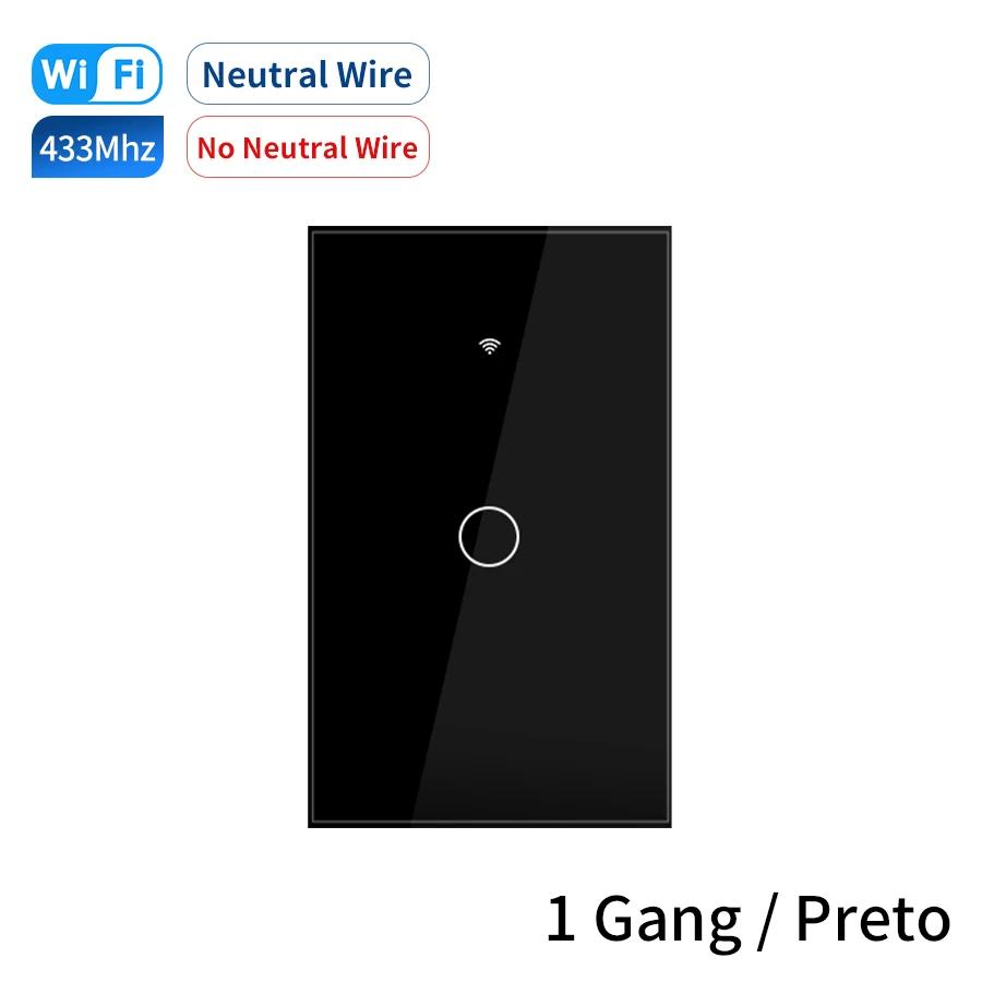 

Tuya US WiFi Умный настенный выключатель RF433 1/2/3 /4Gang без нейтрального провода Сенсорный датчик светодиодные выключатели света Умный дом Alexa Google Home black US 1 gang