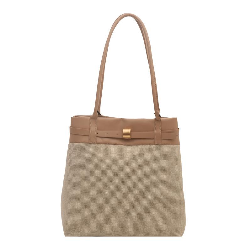 Large-capacity Canvas Contrasting Color Tote Bag, New Fashionable and Simple Portable Shoulder Bag, Commuter Bag, Women's Bag
