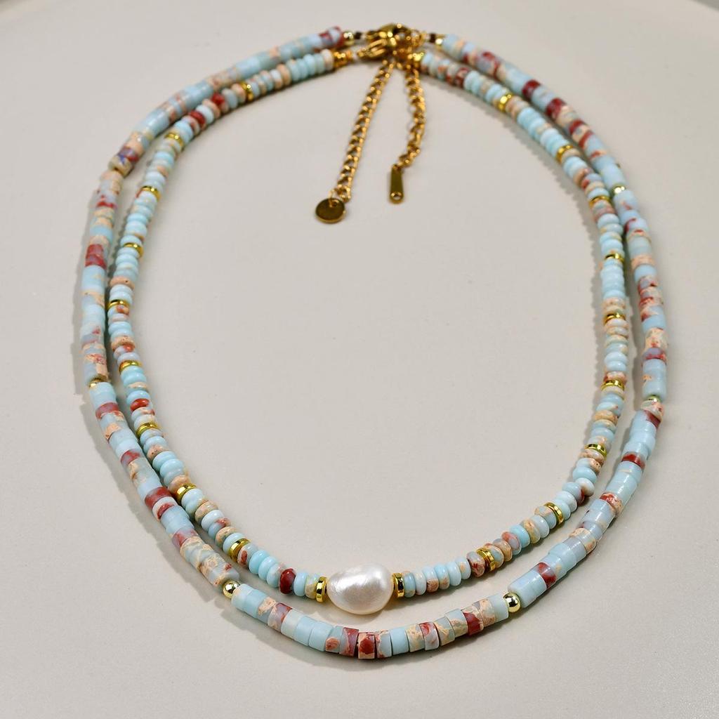Chinese New Style Shoushan Stone Beaded Necklace Set for Women