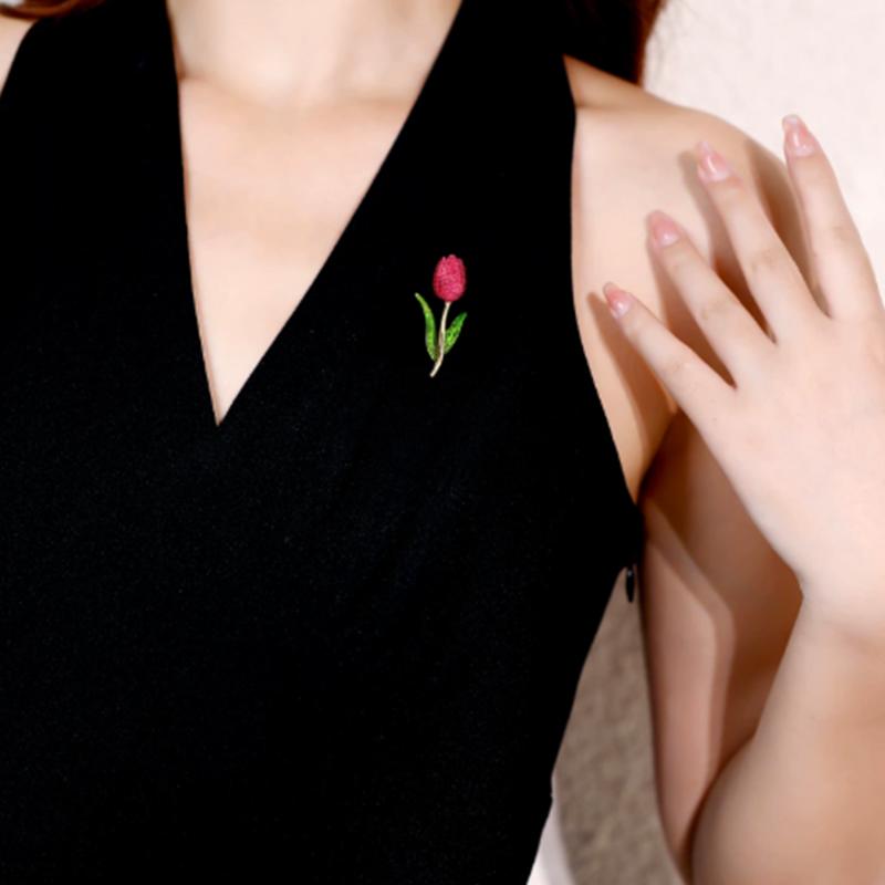 Women Tulip Enamel Flower Brooch Plant Style Pin for Jackets Sweater Wedding Party Accessories