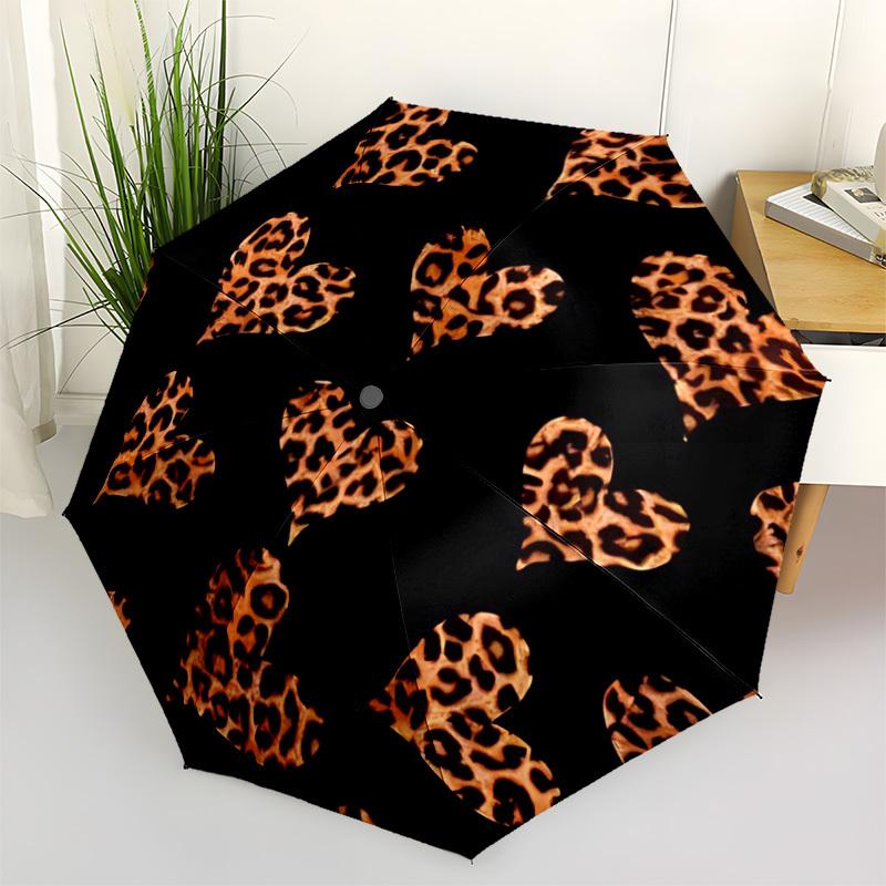1pc Leopard print hearts Automatic Folding Umbrella. Portable collapsible design, Best  birthday festival gift yy250924117