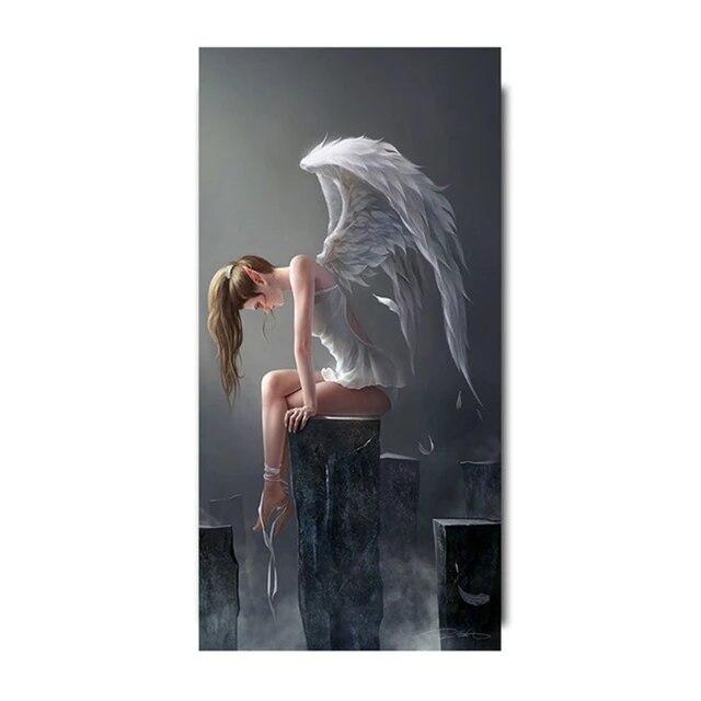 Devil and Angel Canvas Paintings Gray Character Wings Skull Posters and Prints Wall Art Pictures for Living Room Home Decoration No Frame