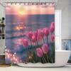 Elegant Sunset Tulip Shower Curtain for Bathroom Decor - Vibrant Pink Flowers and Serene Waterproof Polyester Fabric Easy-Clean