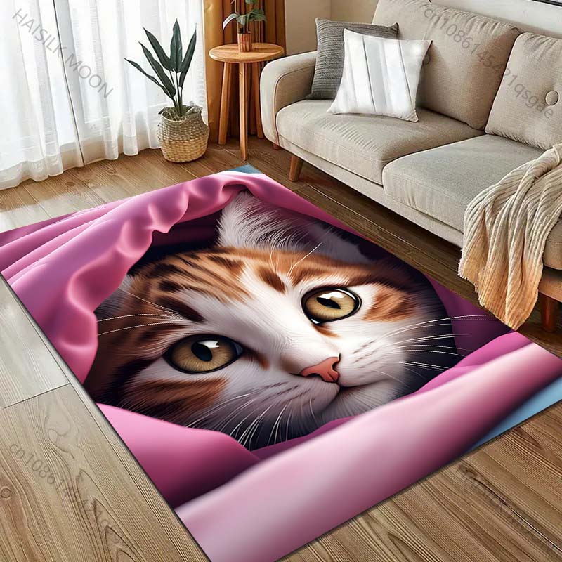 Cat Sticking Its Head Out Pattern Carpet for Bedroom Living Room Bedside Sofa Floor Mat Modern Home Decor Area Rug Large Size