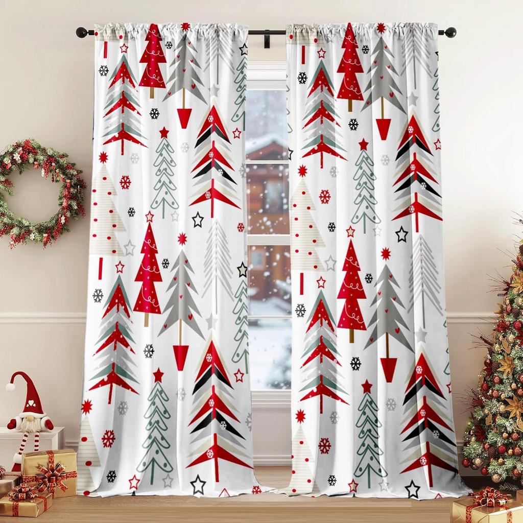 Christmas Curtains Living Room Snowflake Winter Xmas Snow Flake Drapes Holiday Semi Sheer Made Of Polyester Area Window Treatment