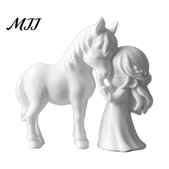 PLA Plastic Crafts 3D Printed Girl Horse Figurine, DIY Paintable Equestrian Sculpture, Modern Themed Keepsakes Minimalist Tabletop Ornament, Christmas