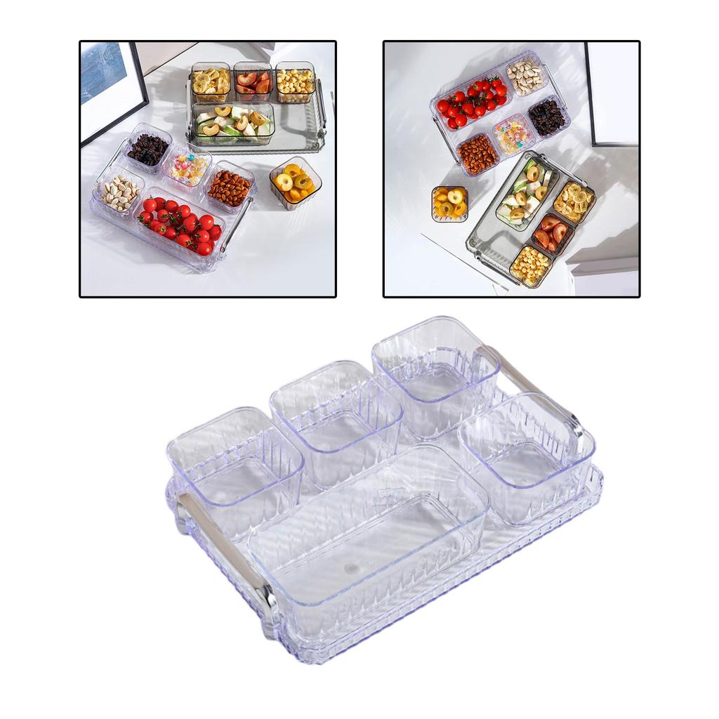 Acrylic Appetizer Tray Divided Serving Platter 5 Removable Snacks Bowls Snack