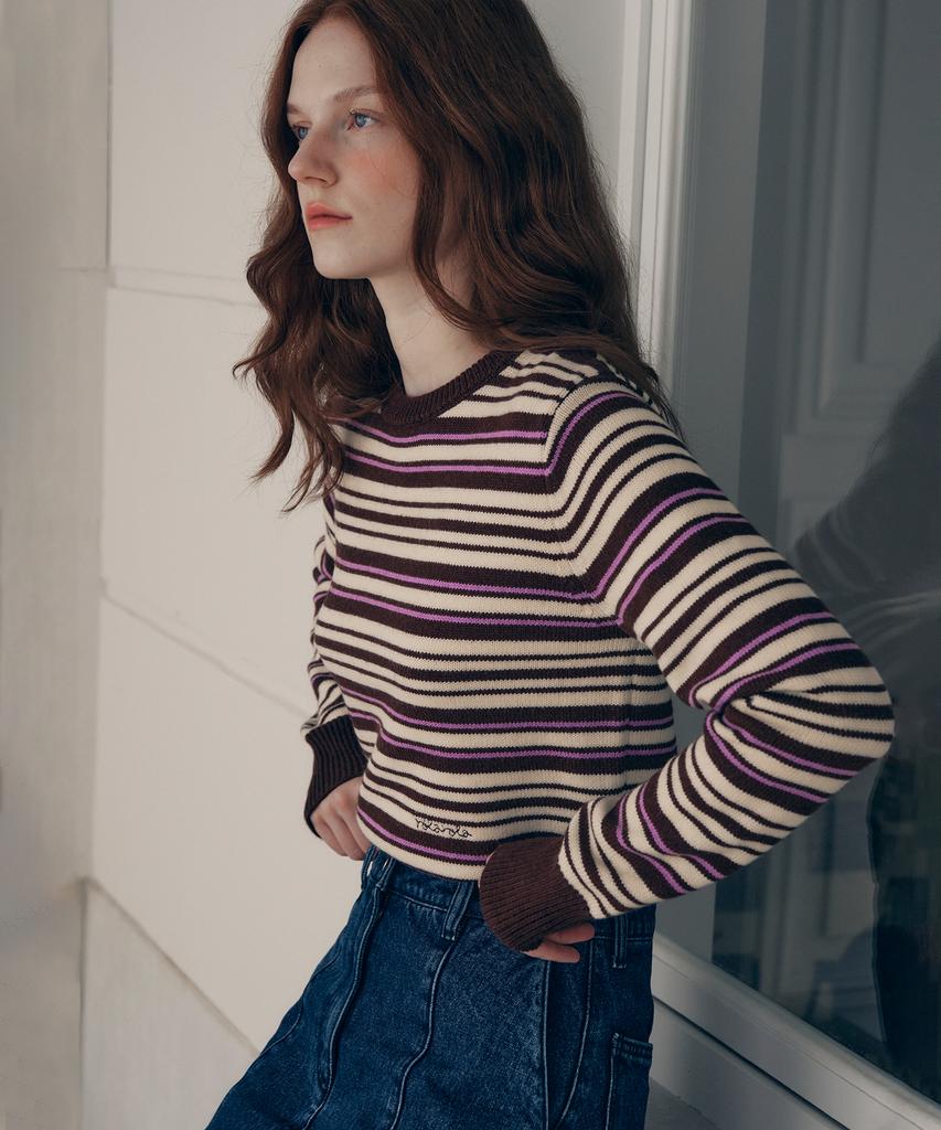 ROLAROLA Stripe Round Neck Knit Brown