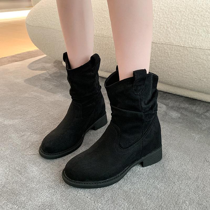 Pile Boots Women's 2025 Spring and Autumn New Maillard Western Cowboy Boots Single Boots Medium Boots Martin Boots