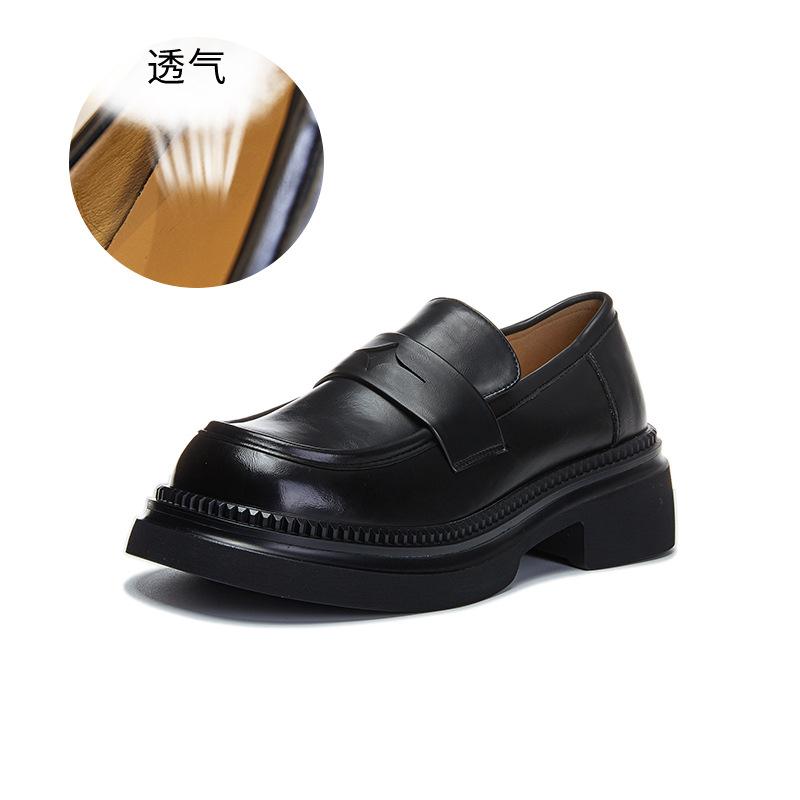 

New loafers women s 2025 spring thick heel one-pedal single shoes British style small leather shoes casual versatile women s shoes trend 40 чёрный