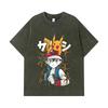 275 GSM Washed T-shirts 100% Cotton Pokemon V2 Ash Print Unisex Heavy Cotton T Shirt