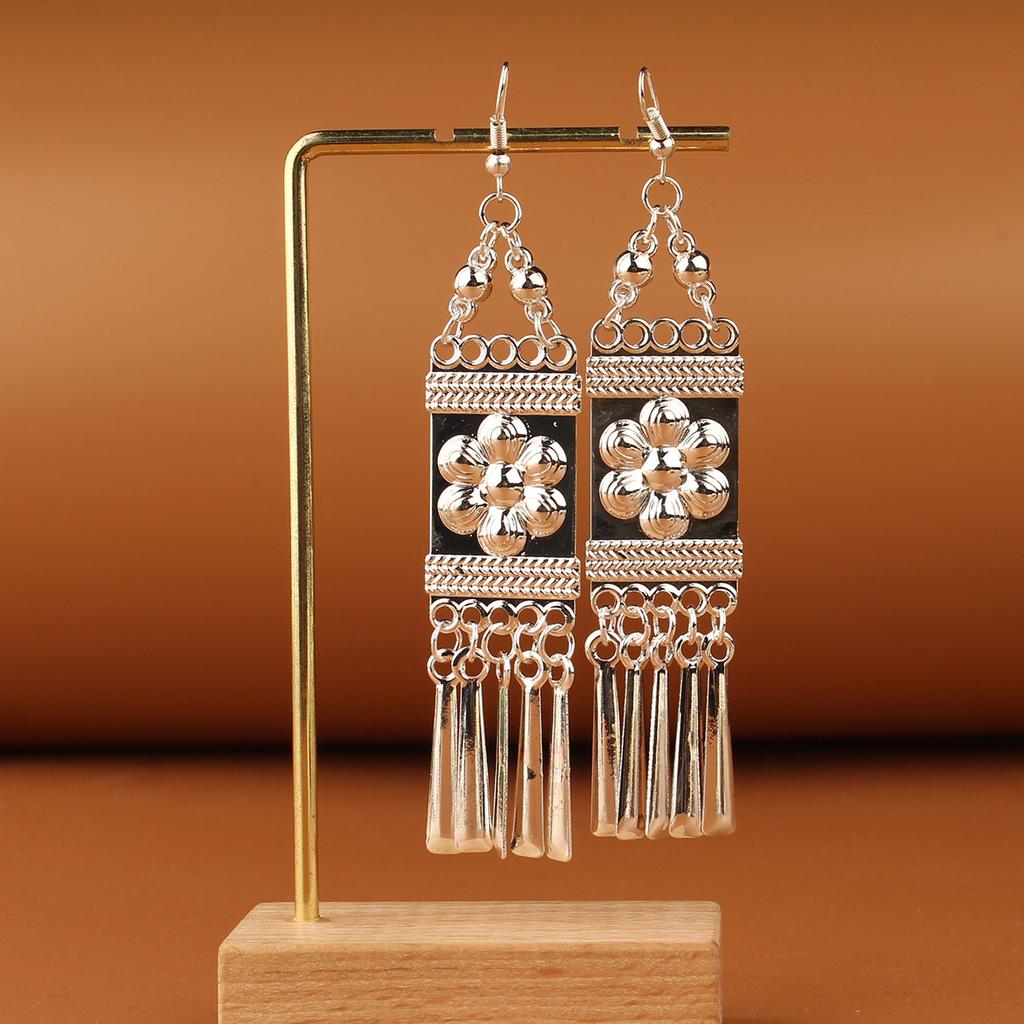 Turquoise Earrings Bohemian Drop Ear Earrings with Tassels, Geometric Alloy, Retro Style, Boastful Ear Accessories