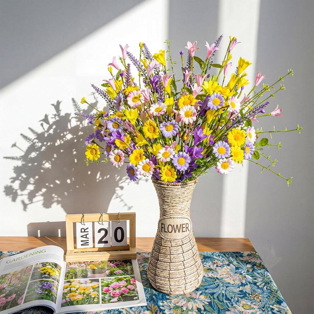10pcs Spring Artificial Daisies Flower Stems 17 Inches Fake Wildflowers Arrangement Spring Floral Picks with Colorful Daisies and Forsythia
