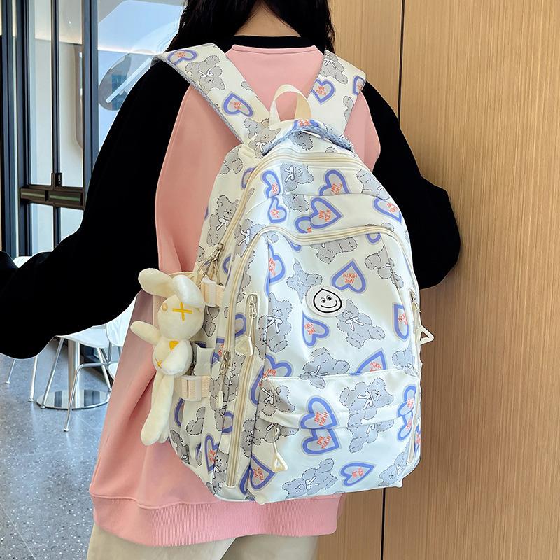 New high-value love bear niche design backpack female college students female junior high school students large-capacity schoolbag