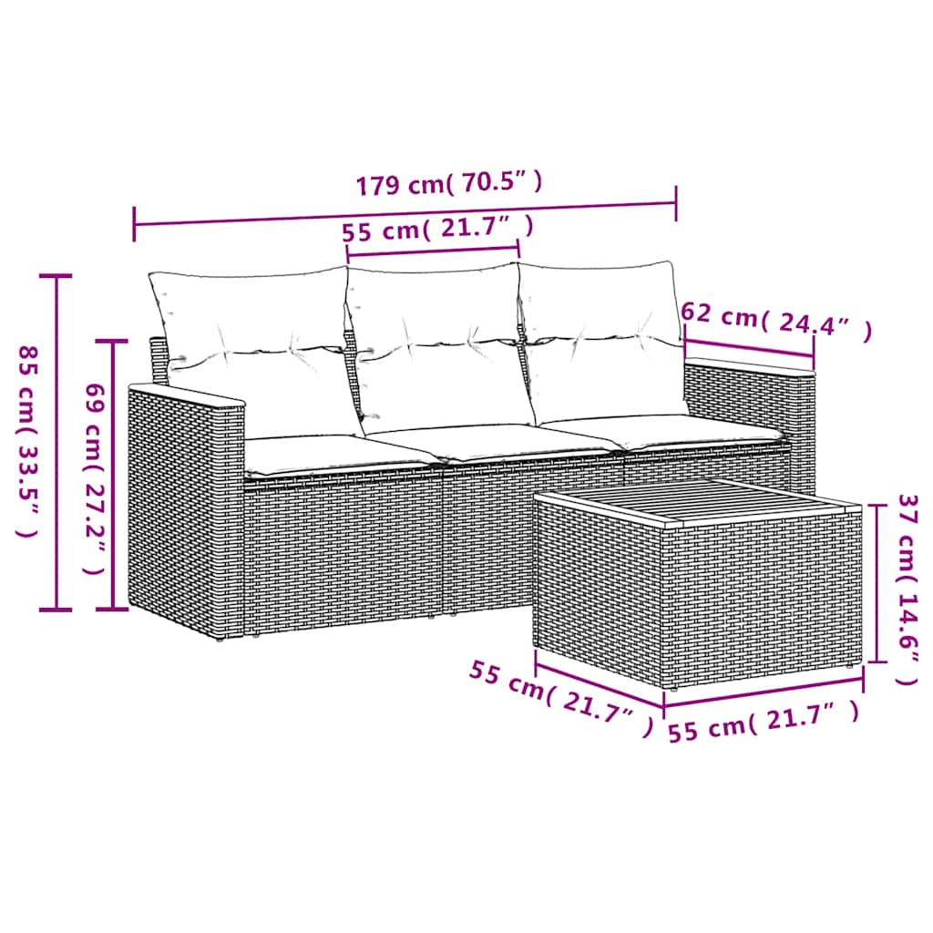4 Piece Garden Sofa Set with Cushions Black Poly Rattan