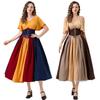 Halloween contrasting splicing retro dress renaissance dress one-word shoulder adult women's medieval dress