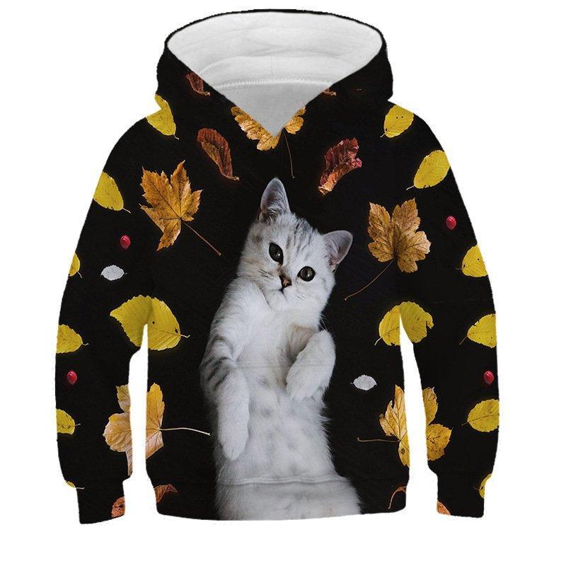 Autumn 3D Cat Printed Hoodies Fashionable Casual Sports Long Sleeved Children's Boy Hooded Sweatshirts