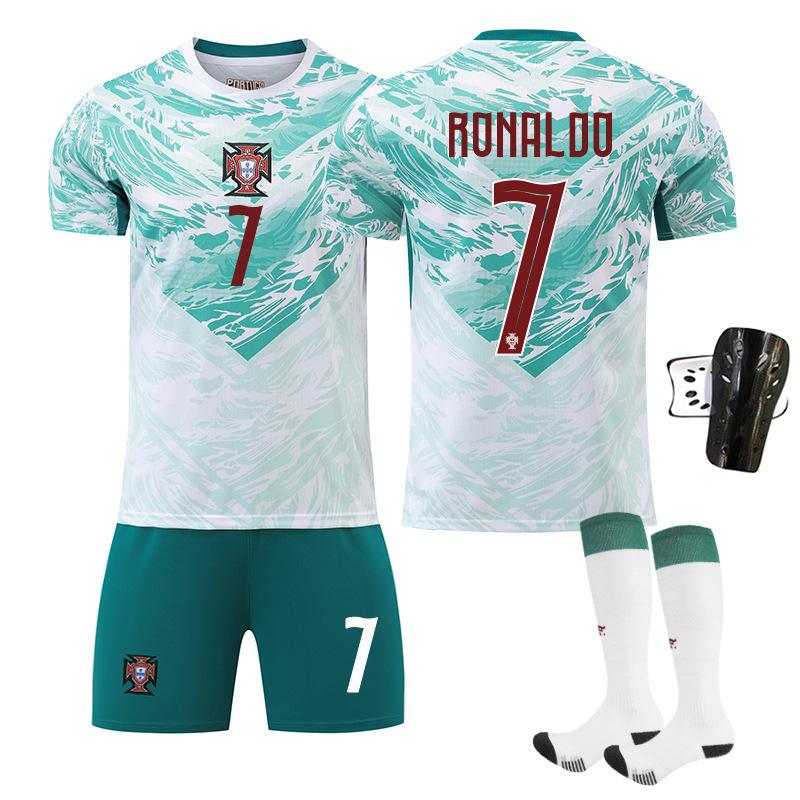 World Cup Portugal Away Football Jersey No. 7 Short-Sleeved Jersey Set Green Shorts