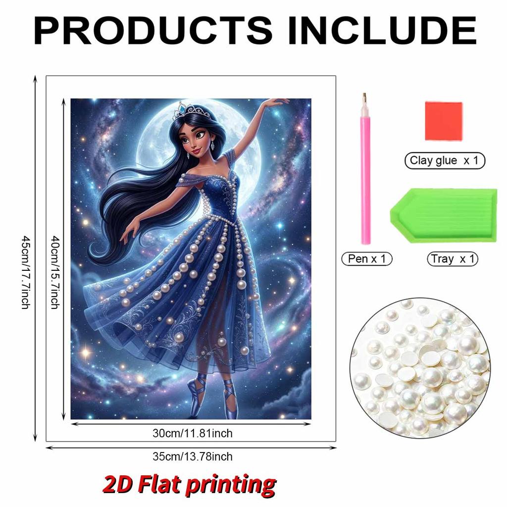 Disney Aladdin Princess Jasmine Long Black Curly Hair Exotic Arab Style Pearl-encrusted Outfit Pearl Puzzle. Handmade Decorative Gift for Home