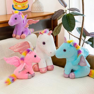 Pelúcia de unicórnio colorida, boneca de pônei arco-íris fofa, travesseiro de companhia para crianças